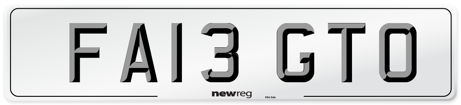 FA13 GTO Number Plate from New Reg